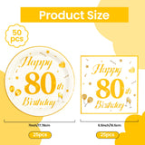 EVYIENEN 50PCS 80th Happy Birthday Plates and Napkins,7 Inch Premium Wihte and Gold Birthday Dessert Cake Plates Party and Cocktail Napkin for Men and Women Table Anniversary Decoration