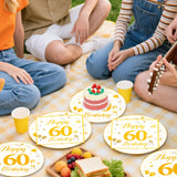 EVYIENEN 50PCS 60th Happy Birthday Plates and Napkins,7 Inch Premium Wihte and Gold Birthday Dessert Cake Plates Party and Cocktail Napkin for Men and Women Table Anniversary Decoration