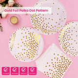 50Pcs White and Gold Dinner Plates and Napkins, 9 Inch Gold Foil Dot Dessert Plates with Napkins for Birthdays, Weddings and New Year, Serves 25