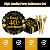 75 PCS 60th Birthday Party Supplies Paper Plates and Napkins,Black and Gold 60th Birthday Plates Napkins Tableware Set for Boys Girls Tableware Set Decorations