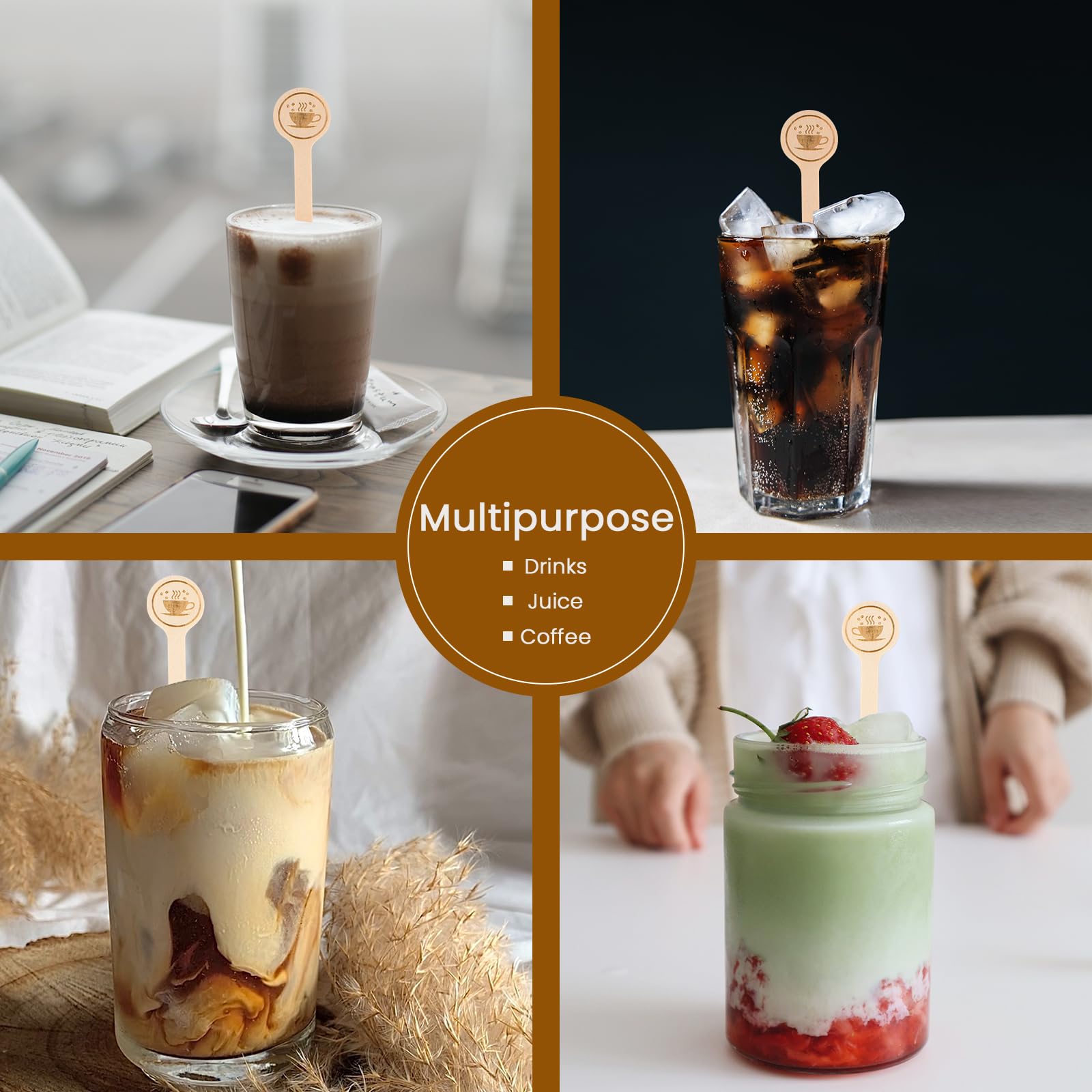200Pcs Wooden Coffee Stirrers, 7 Inch Disposable Birch Wood Stir Sticks with Round Ends for Coffee, Cocktails, Milk and Tea