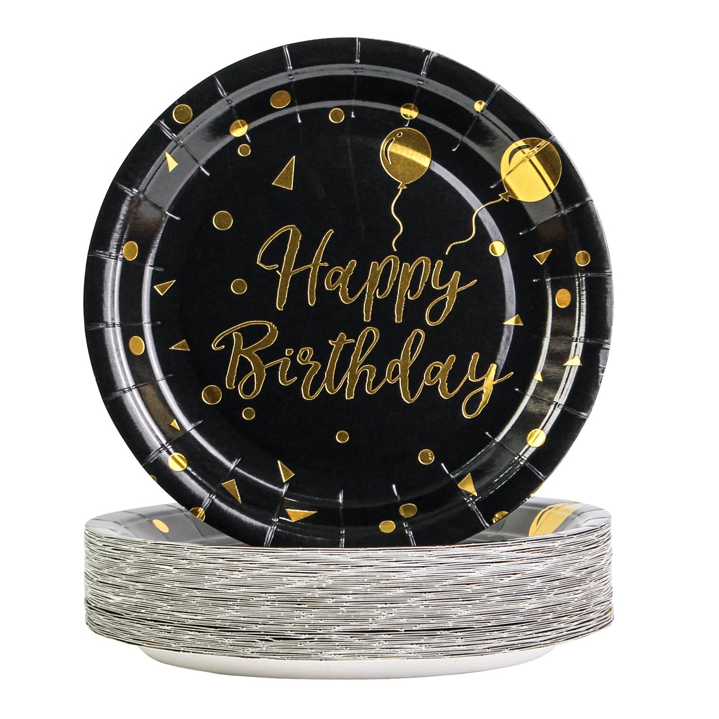 80Pack Blue and Gold Paper Plates, 7 Inch Metallic Foil Polka Dot Disposable Dessert Plates for Graduation, Birthday and Wedding