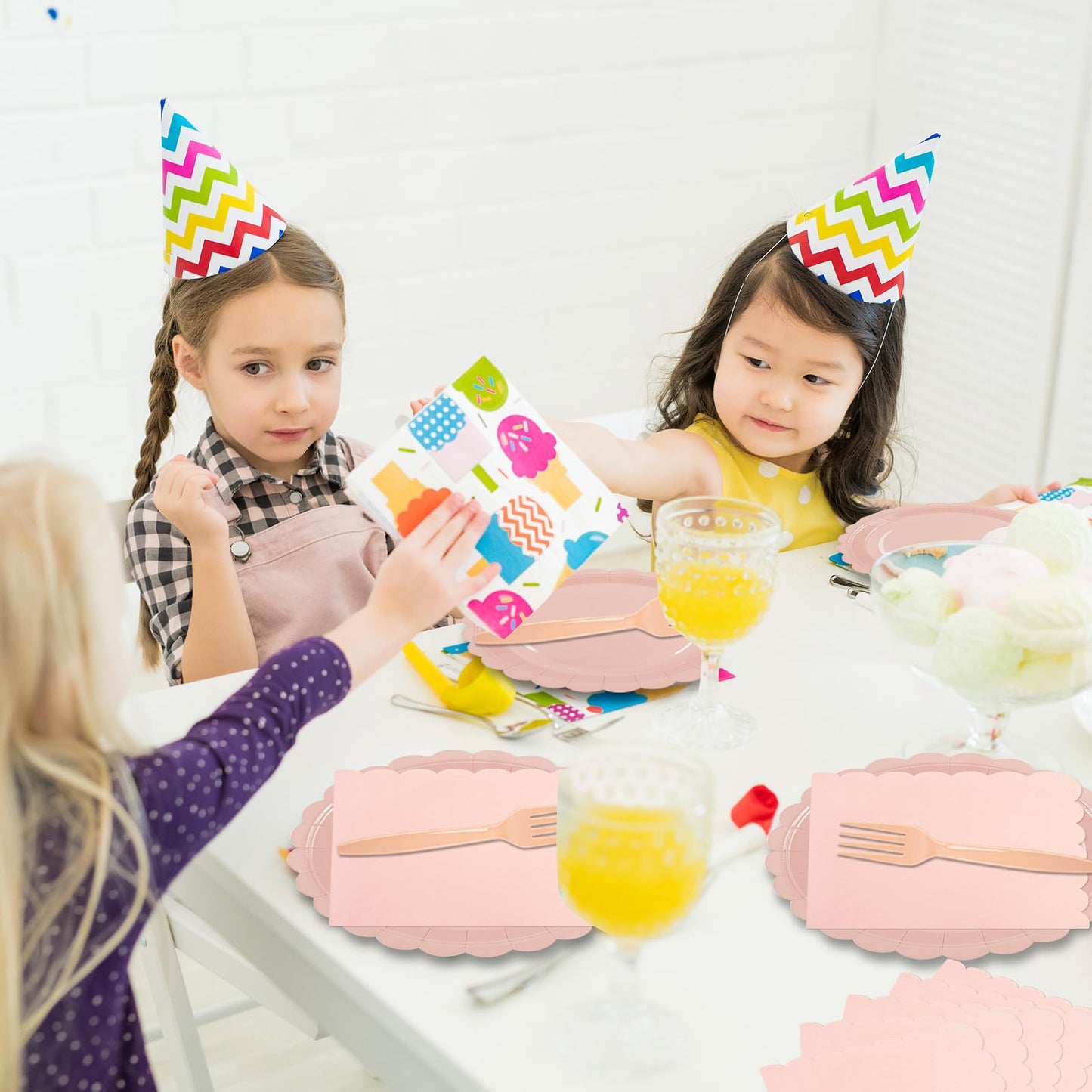 150Pcs Pink Paper Plates and Napkins,50 Guest Pink Scalloped Paper Tableware Forks Disposable Dinnerwaret Kit for Baby Shower Bridal Wedding Birthday Valentine Party New Year Decorations (7inch)