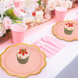 EVYIENEN 50 Pcs Pink Paper Plates,7 Inches Gold Foil Disposable Scalloped Paper Party Plates for Cake Dessert Halloween Fall Thanksgiving Birthday Wedding Baby Shower Party Decorations