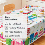 hometrixx Birthday Table Cloth Rectangle Happy Birthday Gifts Cake Washable Wipeable Polyester Table Cover Stain Wrinkle Resistant Oil Proof Kitchen Decor for Party Dinner Picnic,60x84inch White