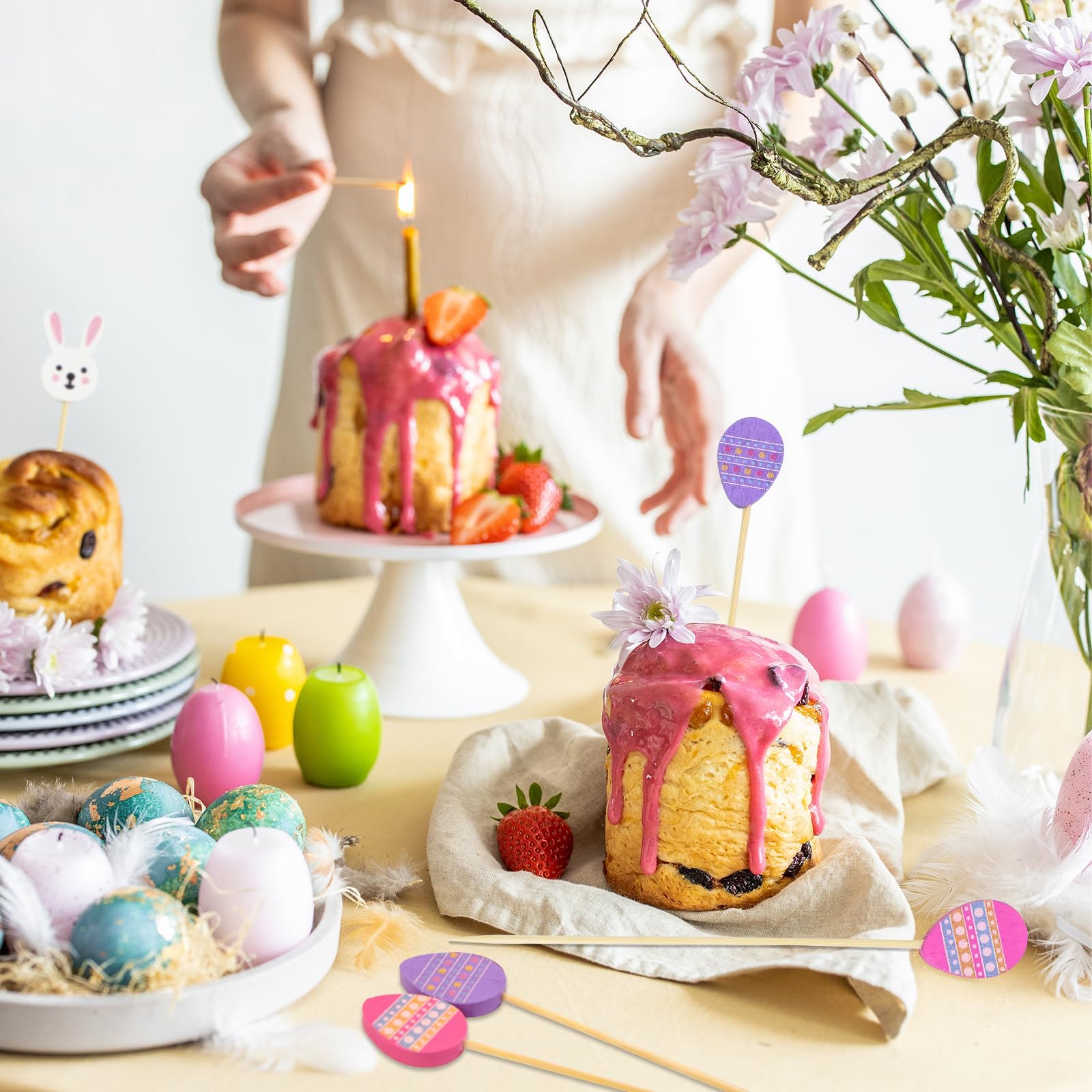 100 Pcs Easter Bunny Cocktail Picks,4.7 Inch Handmade Bamboo Sticks for Party Appetizer Charcuterie Food Sandwich Cupcake Easter Rabbit Decorations Themed Party Supplies (Easter)