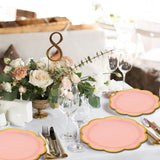 EVYIENEN 50 Pcs Pink Paper Plates,9 Inches Gold Foil Disposable Scalloped Paper Party Plates for Cake Dessert Halloween Fall Thanksgiving Birthday Wedding Baby Shower Party Decorations