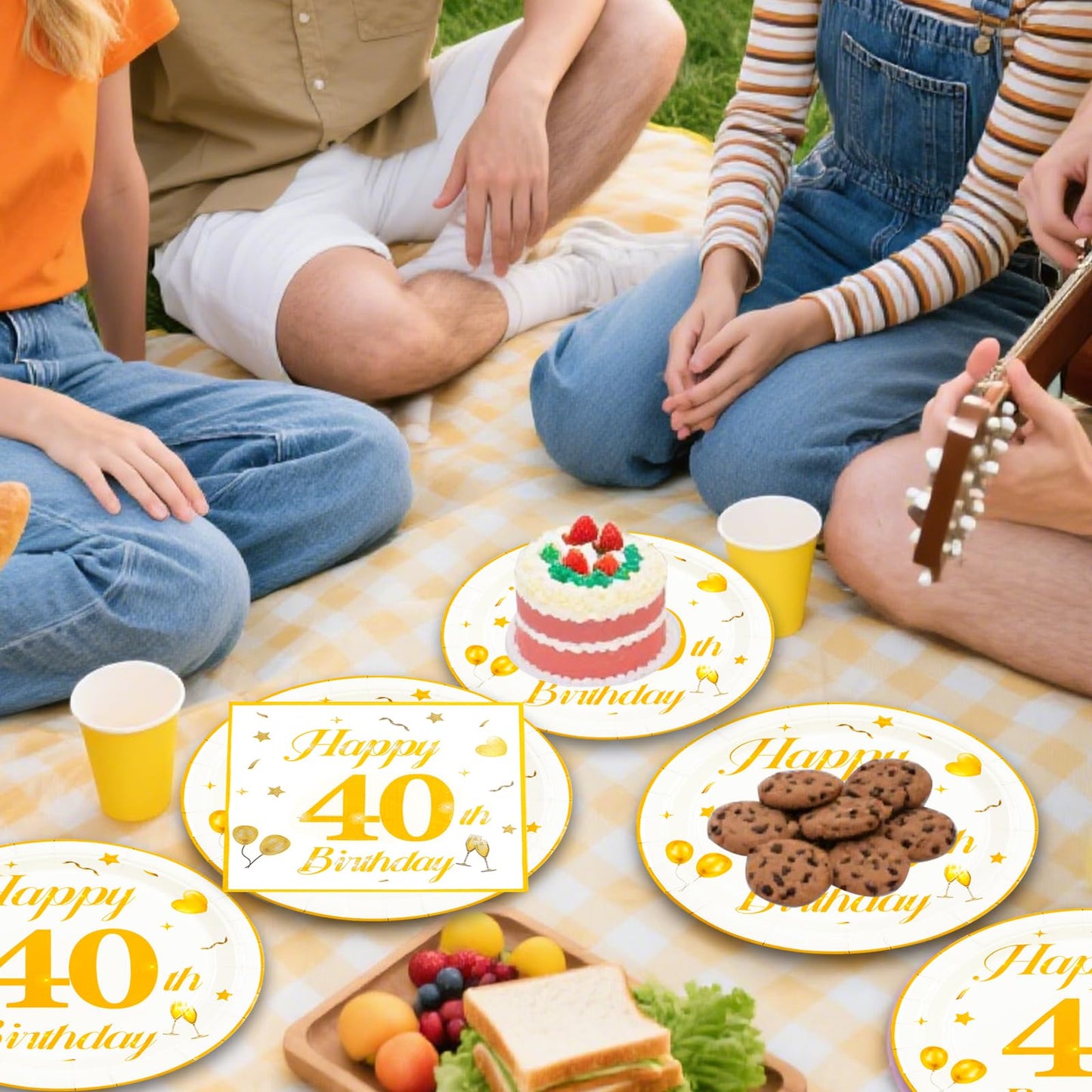 EVYIENEN 50PCS 40th Happy Birthday Plates and Napkins,7 Inch Premium Wihte and Gold Birthday Dessert Cake Plates Party and Cocktail Napkin for Men and WomenTable Anniversary Decoration