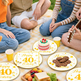 EVYIENEN 50PCS 40th Happy Birthday Plates and Napkins,7 Inch Premium Wihte and Gold Birthday Dessert Cake Plates Party and Cocktail Napkin for Men and WomenTable Anniversary Decoration
