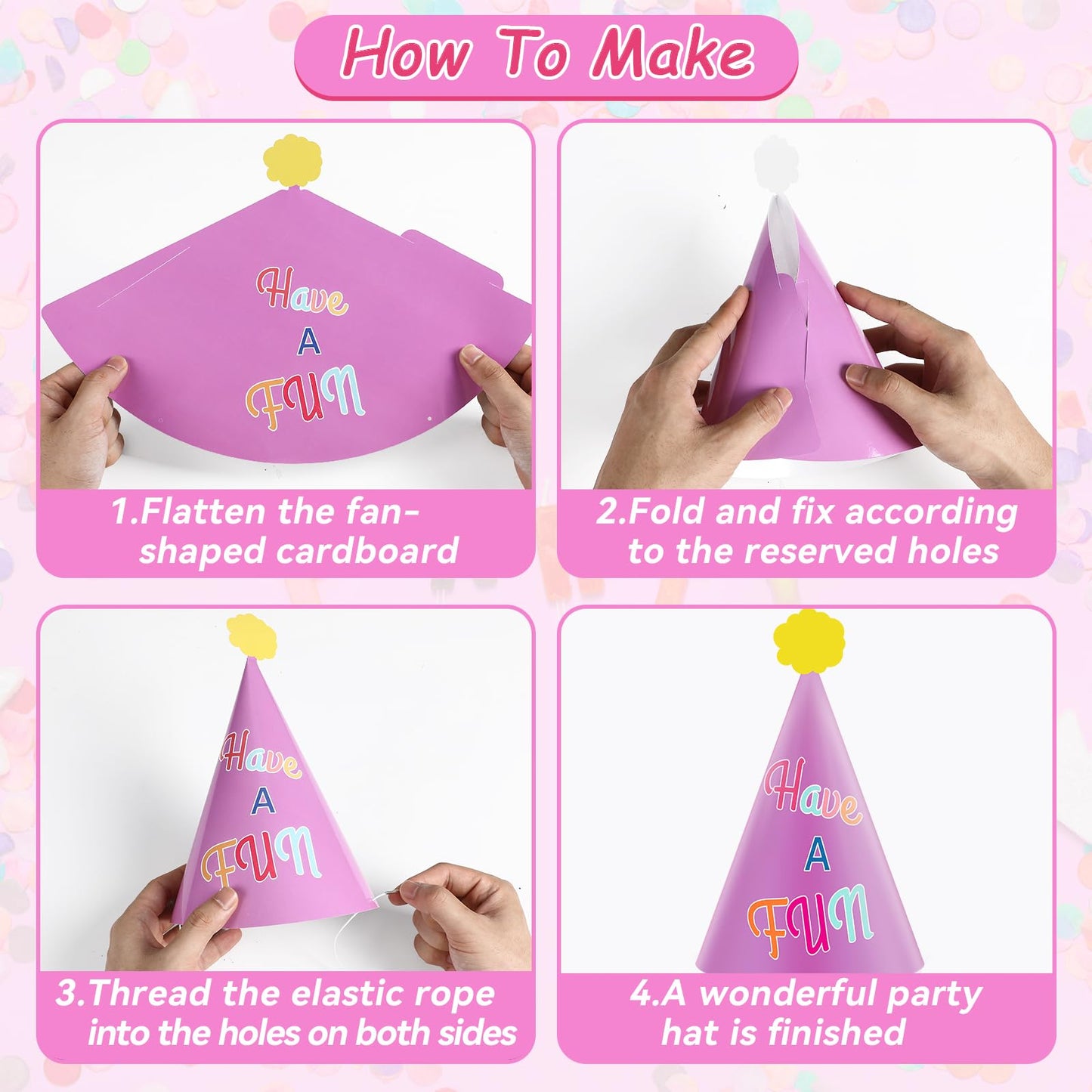 24PCS Colorful Party Hats for Happy Birthday Supplies Rainbow