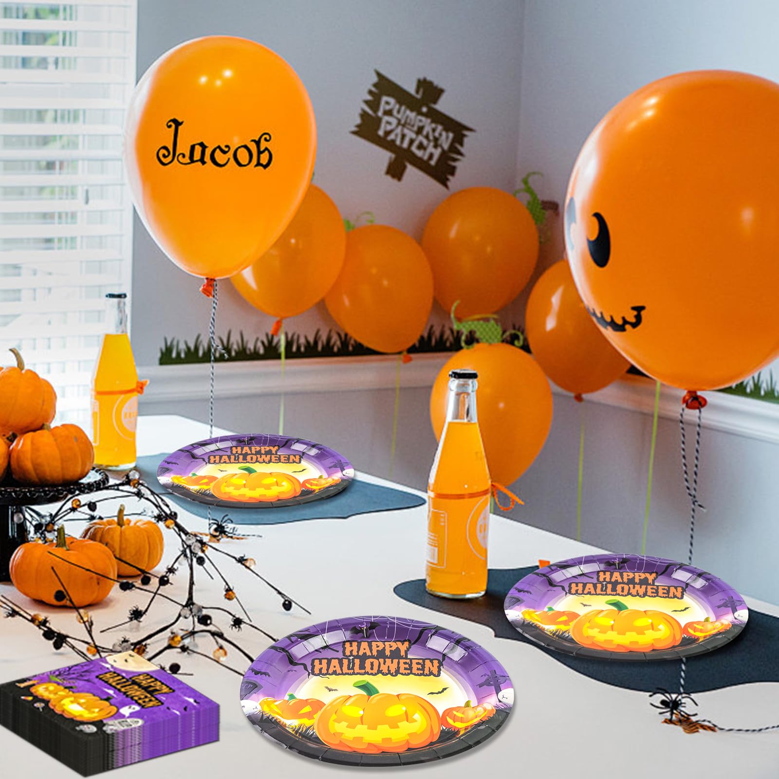 EVYIENEN 40PCS Happy Halloween Paper Plates and Napkins,9Inch Disposable Pumpkin Ghost Dessert Plates for Halloween Theme Birthday Party Supplies,Serve 20