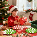 EVYIENEN 60Pcs Christmas Candy Paper Plates,7 Inch Red White and Green Striped Disposable Dinner Dessert Cake Plates Dinnerware for Christmas New Year Holiday Supplies Decorations