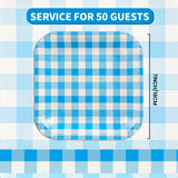 50PCS Red Gingham Square Paper Plates, 7-Inch Scalloped Edge Dessert Plates for Birthdays, Weddings & Baby Showers