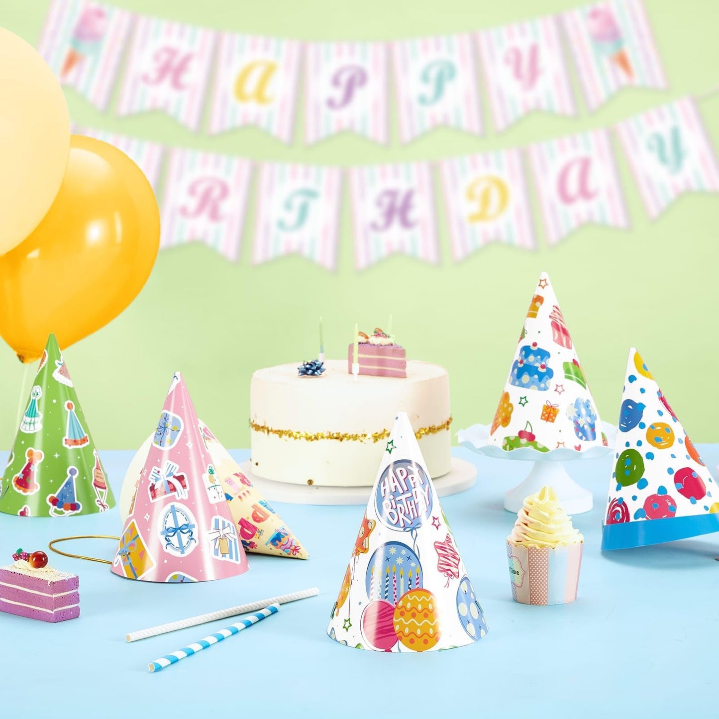 WERNNSAI 12 Pcs Birthday Party Hats - Happy Birthday Decorations Polka Dots Party