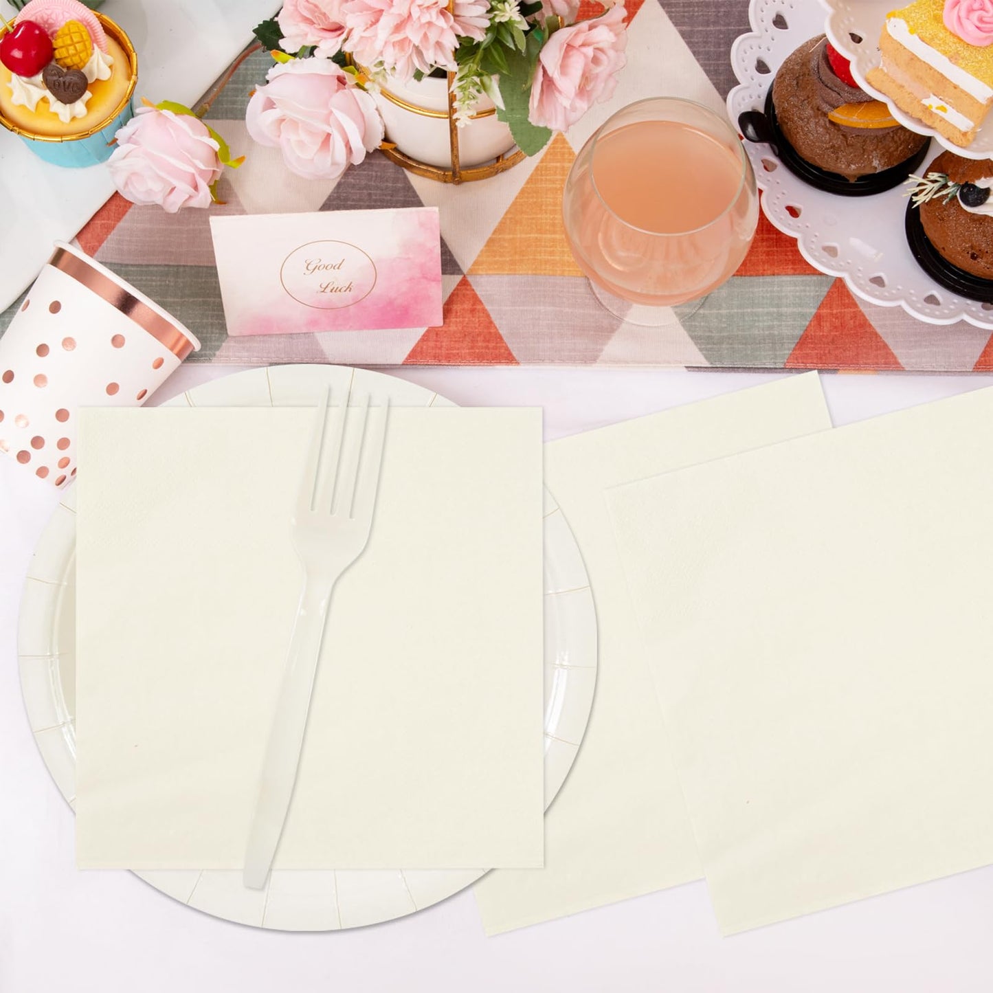 75PCS Paper Plates and Napkins Set, Lvory White Party Supplies Disposable Dinnerware Includes Paper Plates Napkins Forks Decorations for Birthday,Weddings