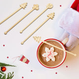 60Pcs Bamboo Coffee Stirrers, 6.9 Inch Biodegradable Christmas Drink Stirrers for Office, Lounge and Holiday Beverages
