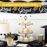 120Pcs Graduation Cocktail Picks,4.7inch Bachelor Hat Cocktail Toothpicks Bamboo Appetizers Food Picks for Graduation Party Supplies