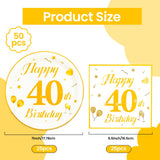 EVYIENEN 50PCS 40th Happy Birthday Plates and Napkins,7 Inch Premium Wihte and Gold Birthday Dessert Cake Plates Party and Cocktail Napkin for Men and WomenTable Anniversary Decoration