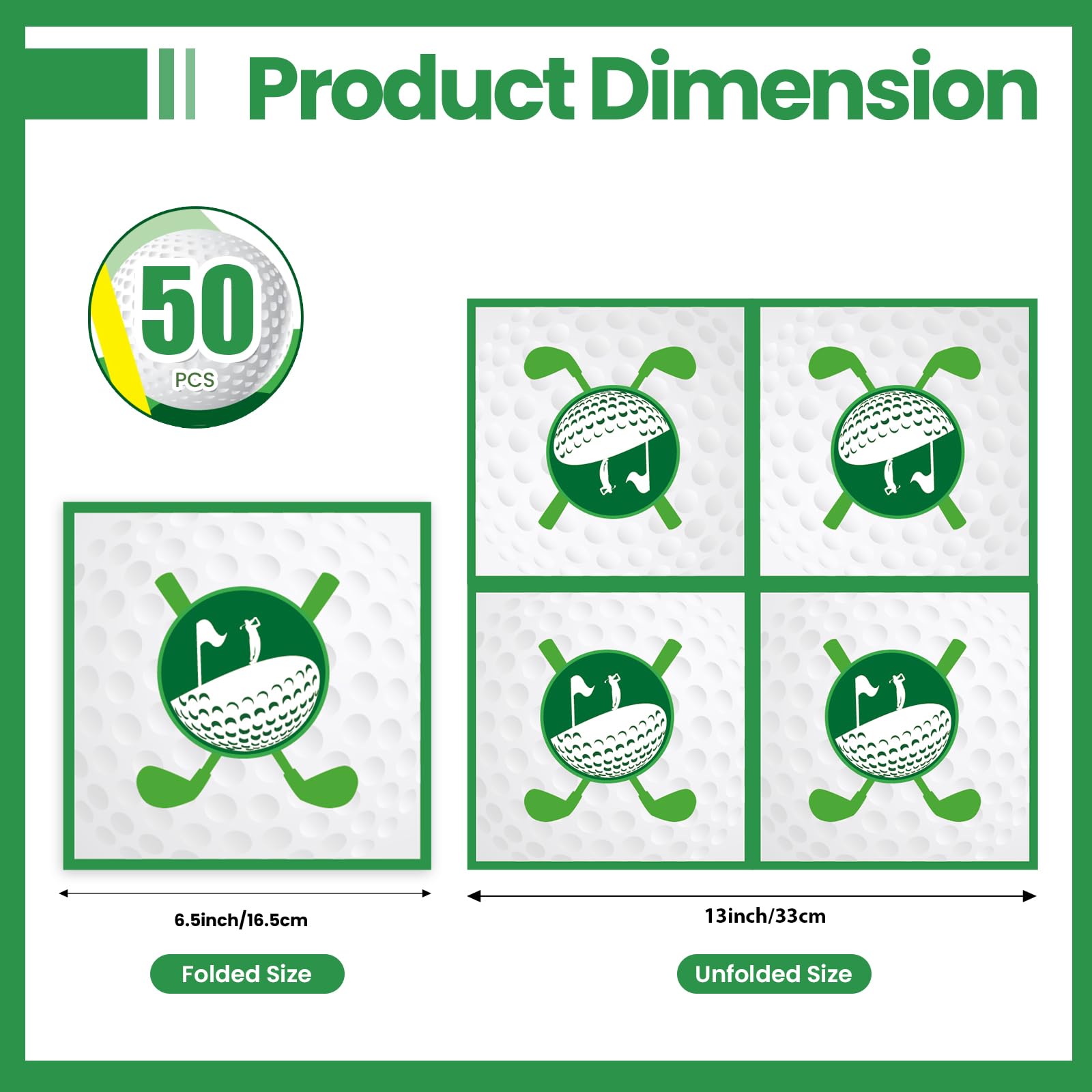 50 Pieces Golf Napkins,Disposable Golf Party Guest Cocktail Napkins for Birthday Party, Golf Theme Party Supplies-6.5 x 6.5 Inch