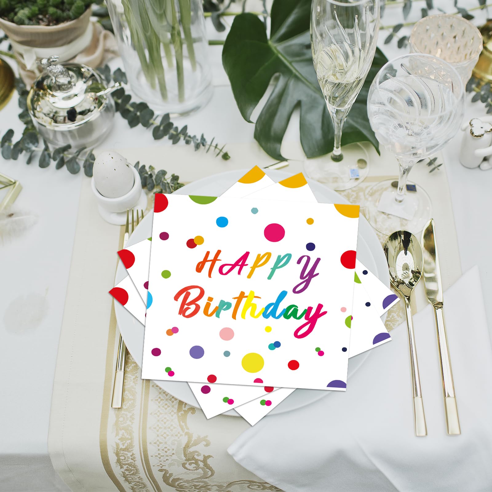 50 Pieces Happy Birthday Dots Paper Napkins,13 x 13 Inch Disposable Happy Birthday Party Luncheon Cocktail Napkins Theme Decorations Party Decoration