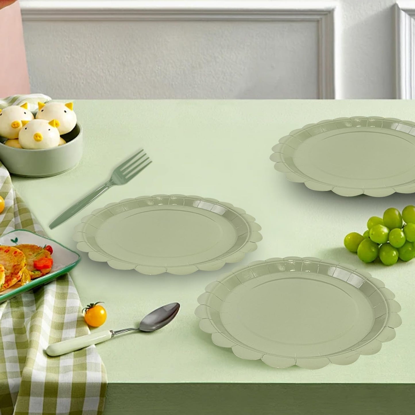 75 Pcs Pale Blue Scalloped Paper Plates, Napkins & Forks Set – Disposable Tableware for Baby Shower, Bridal Shower & Weddings, Serves 25 (9 Inch)