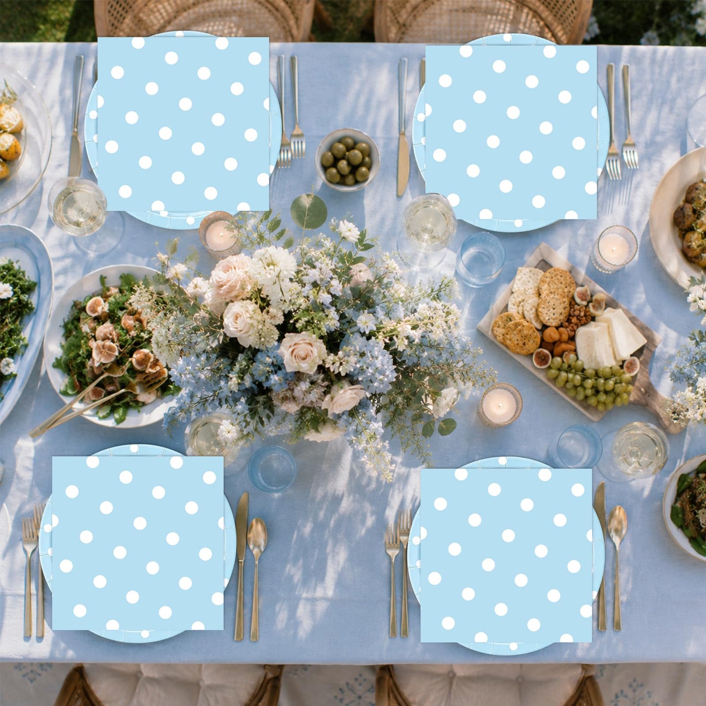 EVYIENEN 50PCS Blue Polka Dot Paper Plates and Napkins Party Supplies, Blue and White Party Plates and Napkins Tableware Set for Birthday Bridal & Baby Shower Wedding Party Decoration