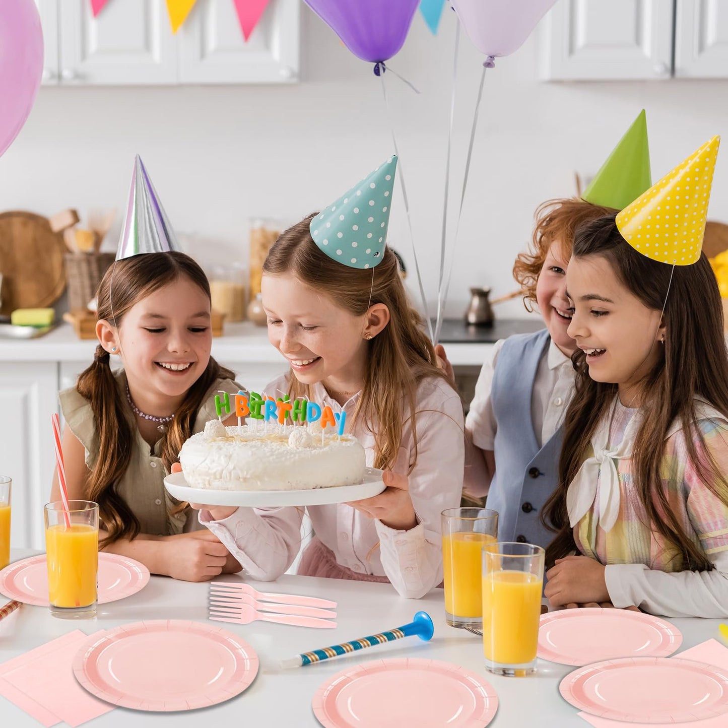 75PCS Paper Plates and Napkins Set, Pink Party Supplies Disposable Dinnerware Includes Paper Plates Napkins Forks Decorations for Birthday,Weddings
