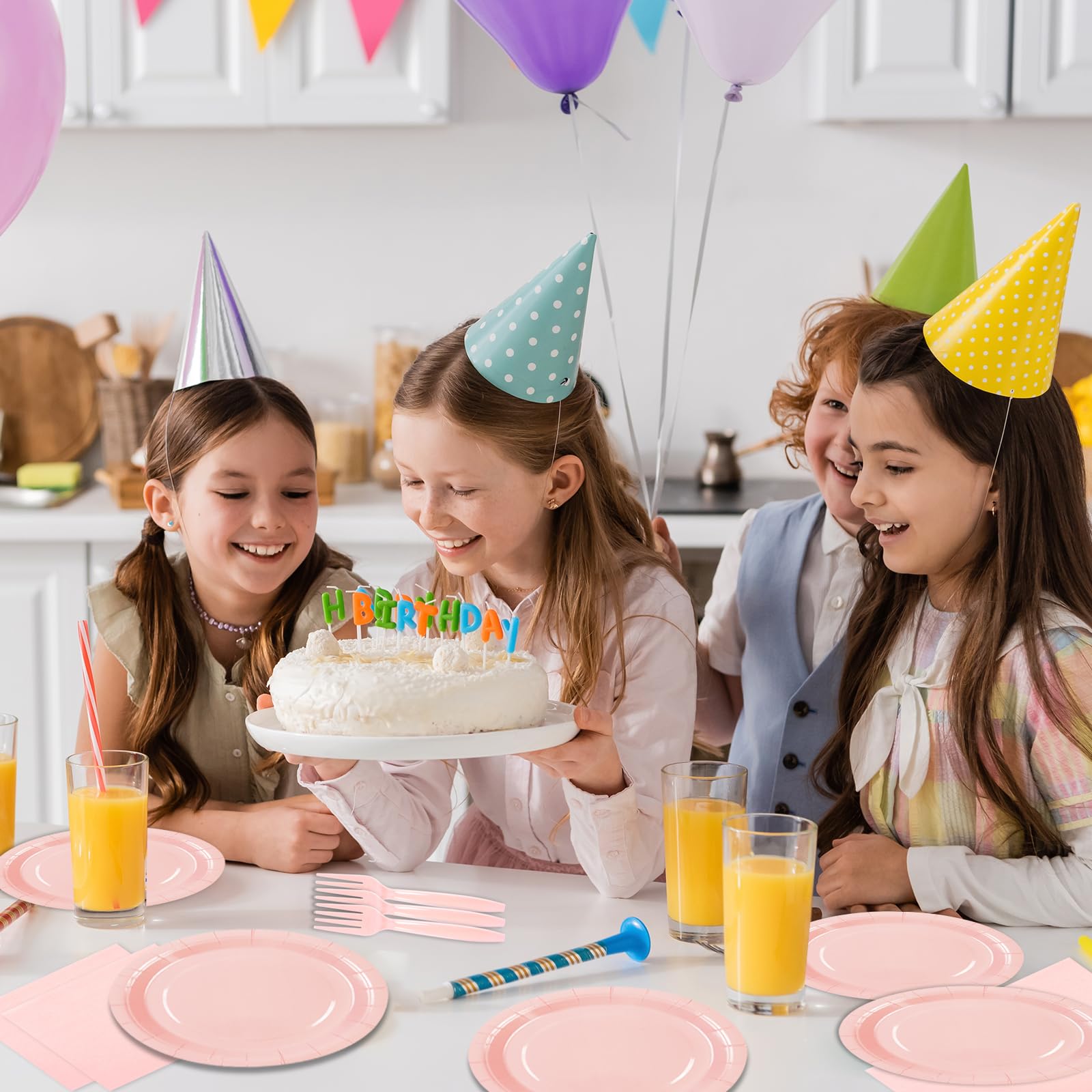 75PCS Paper Plates and Napkins Set, Pink Party Supplies Disposable Dinnerware Includes Paper Plates Napkins Forks Decorations for Birthday,Weddings