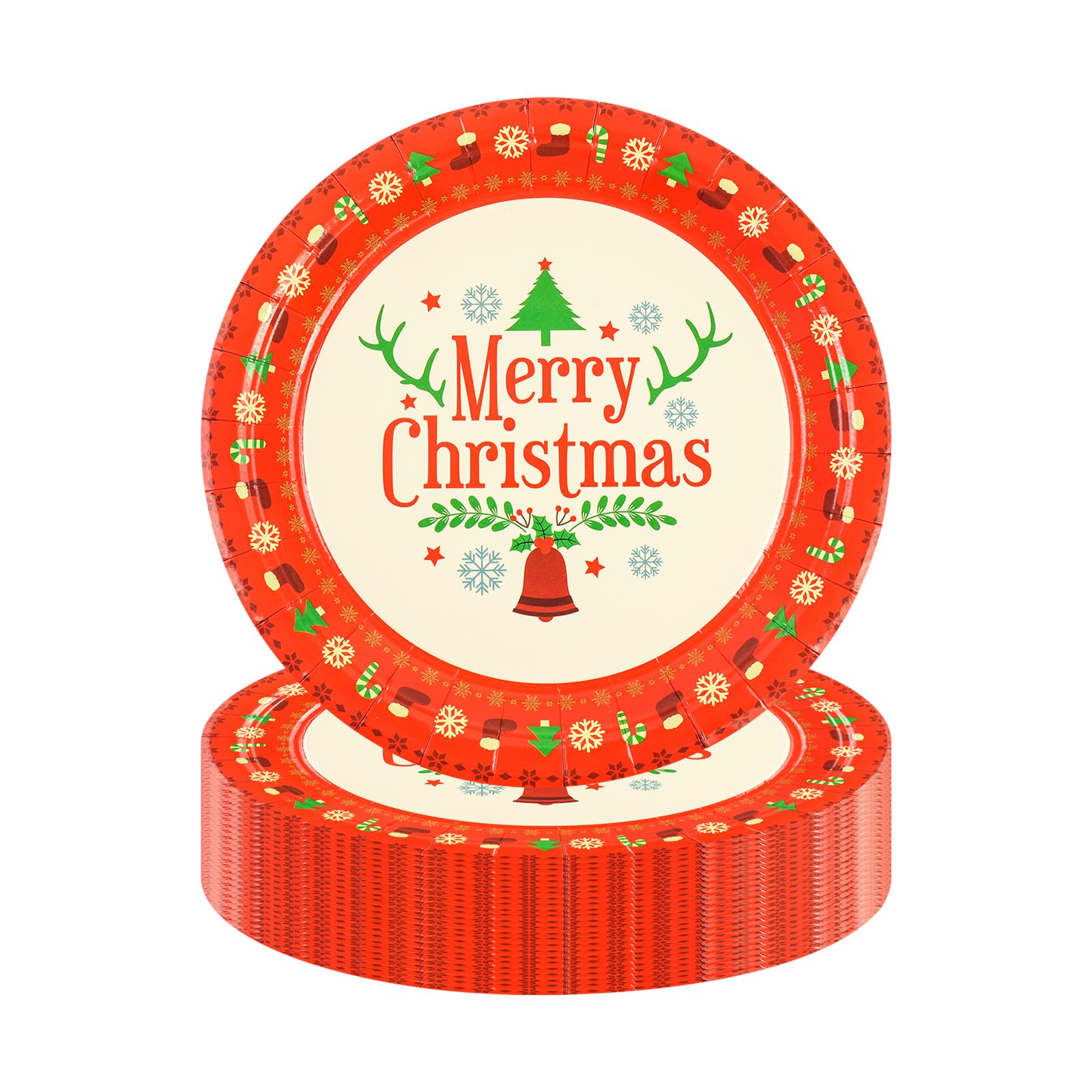 EVYIENEN 50 Pack Christmas Paper Plates - 7 inch Disposable Christmas Dessert Paper Dinnerware Dinner Plates for Xmas Holiday Party Dinnerware Party Supplies