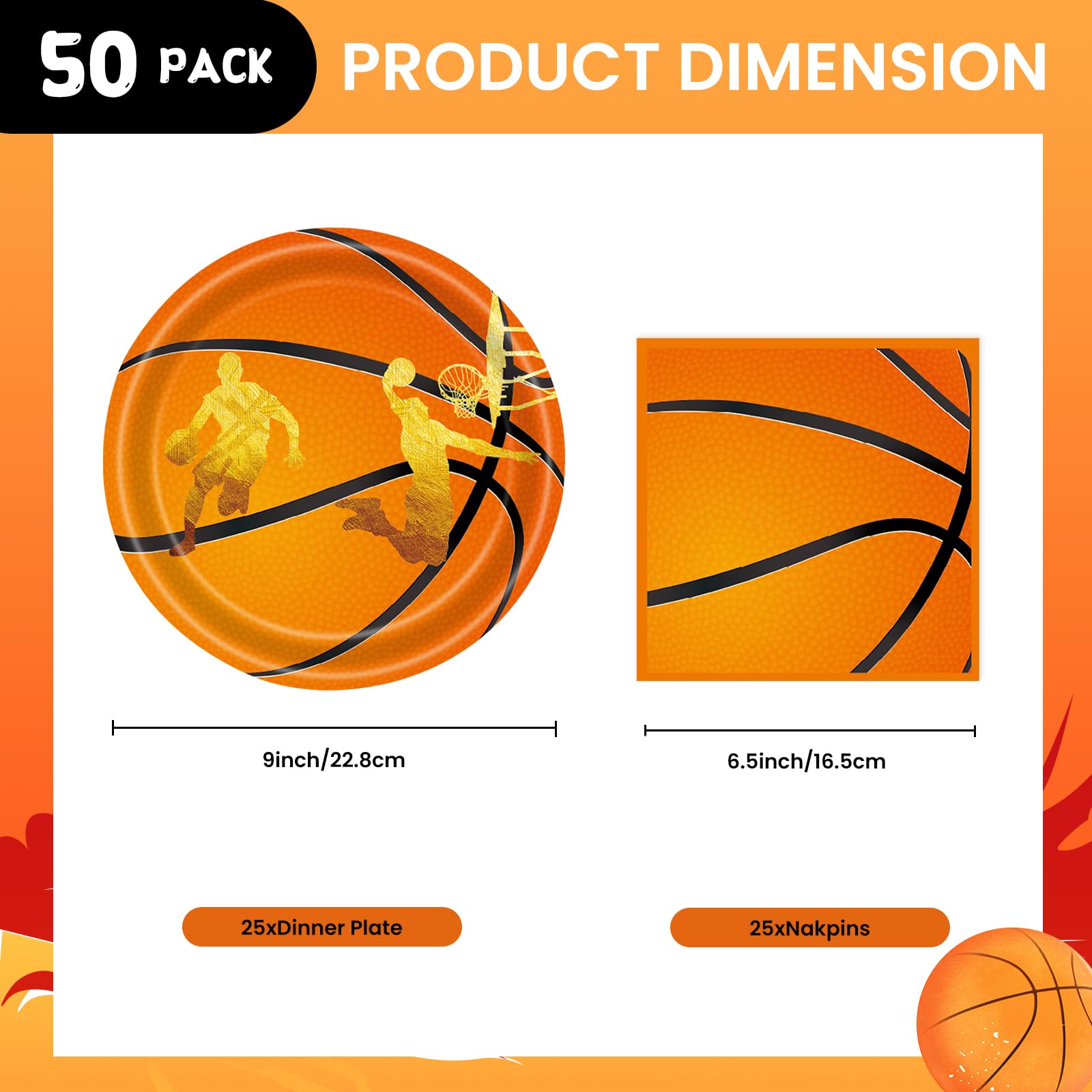 EVYIENEN 50 Pcs Basketball Plates and Napkins Party Supplies,Basketball Birthday Decorations Sports Decorations for Birthday Party Plates Favors-Serves 25