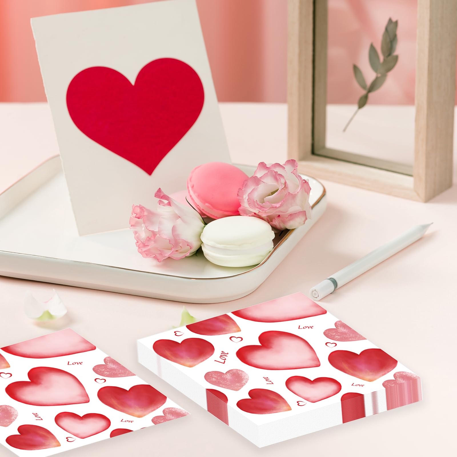 50 Pcs Valentine's Paper Napkins,Love Heart Dinner Napkins Decorative Paper Hand Towels for Wedding Birthday Valentine’s Party Supplies-6.5 x 6.5 Inch