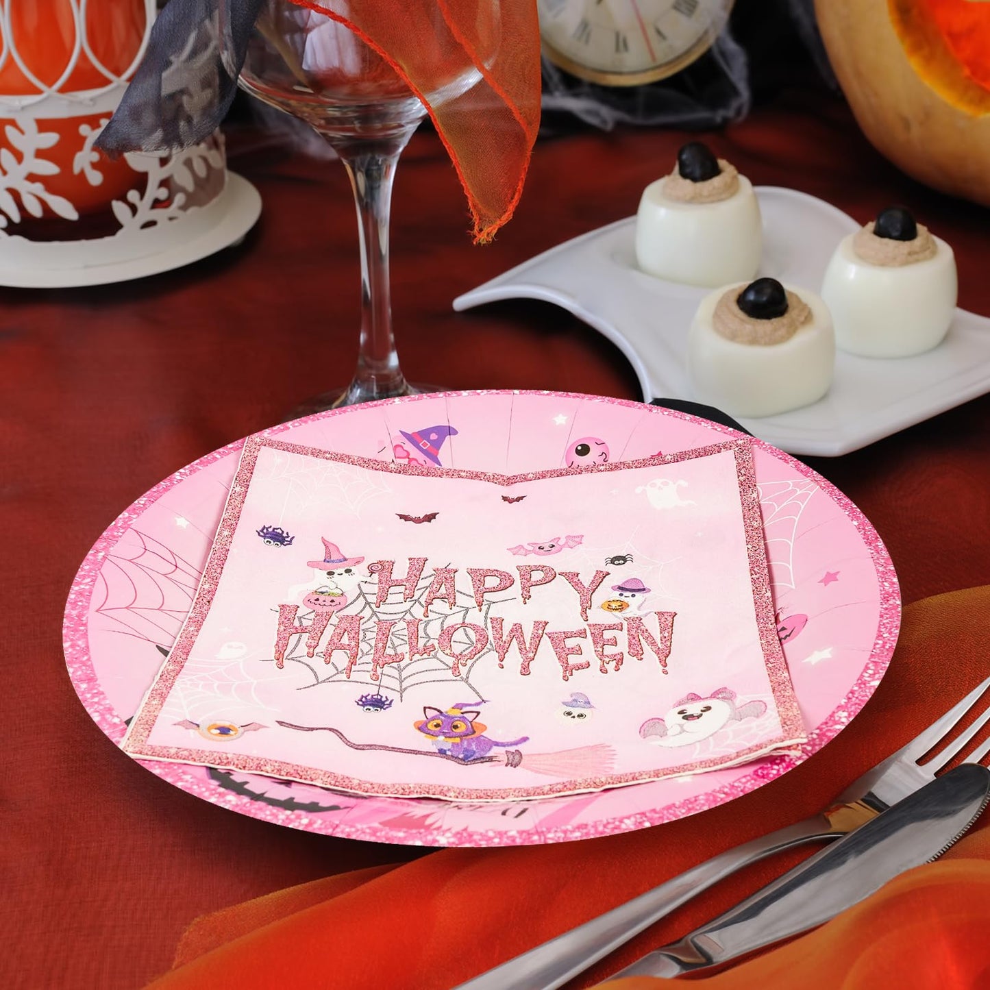 EVYIENEN 40pcs Halloween Paper Plates and Napkins, Halloween Party Supplies Disposable Napkins Set Disposable Plates Haunted House Design Dinnerware Tableware for Birthday Party Serves 20