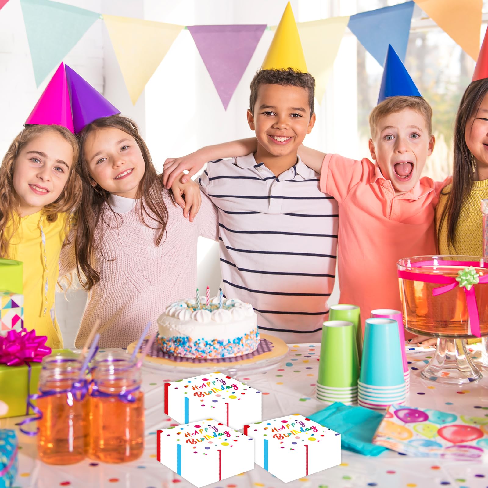50 Pieces Happy Birthday Dots Paper Napkins,13 x 13 Inch Disposable Happy Birthday Party Luncheon Cocktail Napkins Theme Decorations Party Decoration