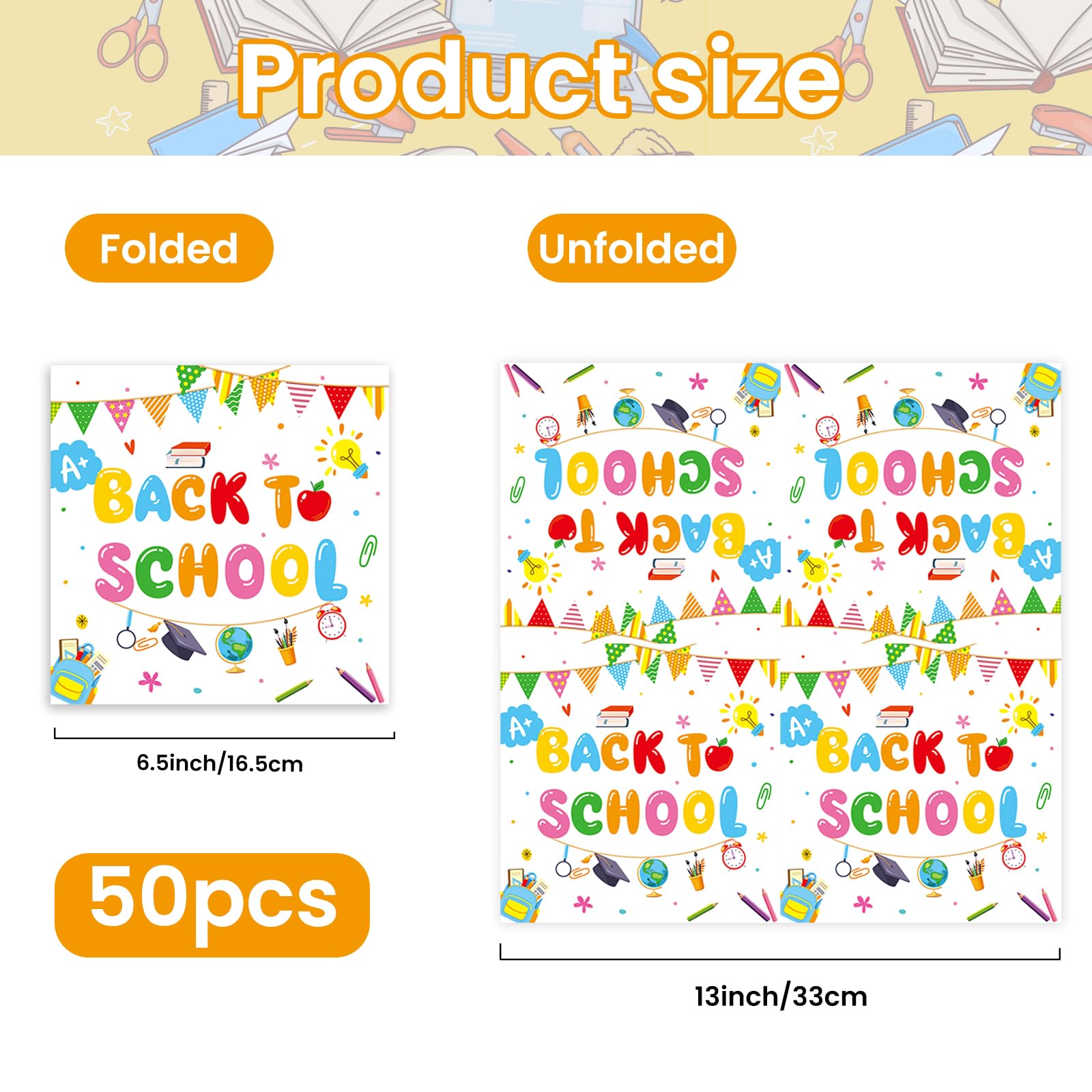 50 Pcs Back to School Paper Napkins,Disposable School Supplies Design Apples Pencil Notebook Beverage Dessert Napkin for Classroom, Teacher Appreciation, Kindergarten, First Day of School Decoration