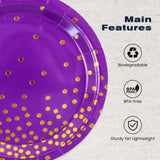 EVYIENEN 50 Pcs Purple and Gold Paper Plates, 7 inch Halloween Disposable Dessert Party Plates Party Supplies for Halloween Fall Thanksgiving Birthday Wedding Party Decorations