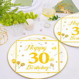 EVYIENEN 50PCS 30th Happy Birthday Plates and Napkins,7 Inch Premium Wihte and Gold Birthday Dessert Cake Plates Party and Cocktail Napkin for Men and Women Table Anniversary Decoration