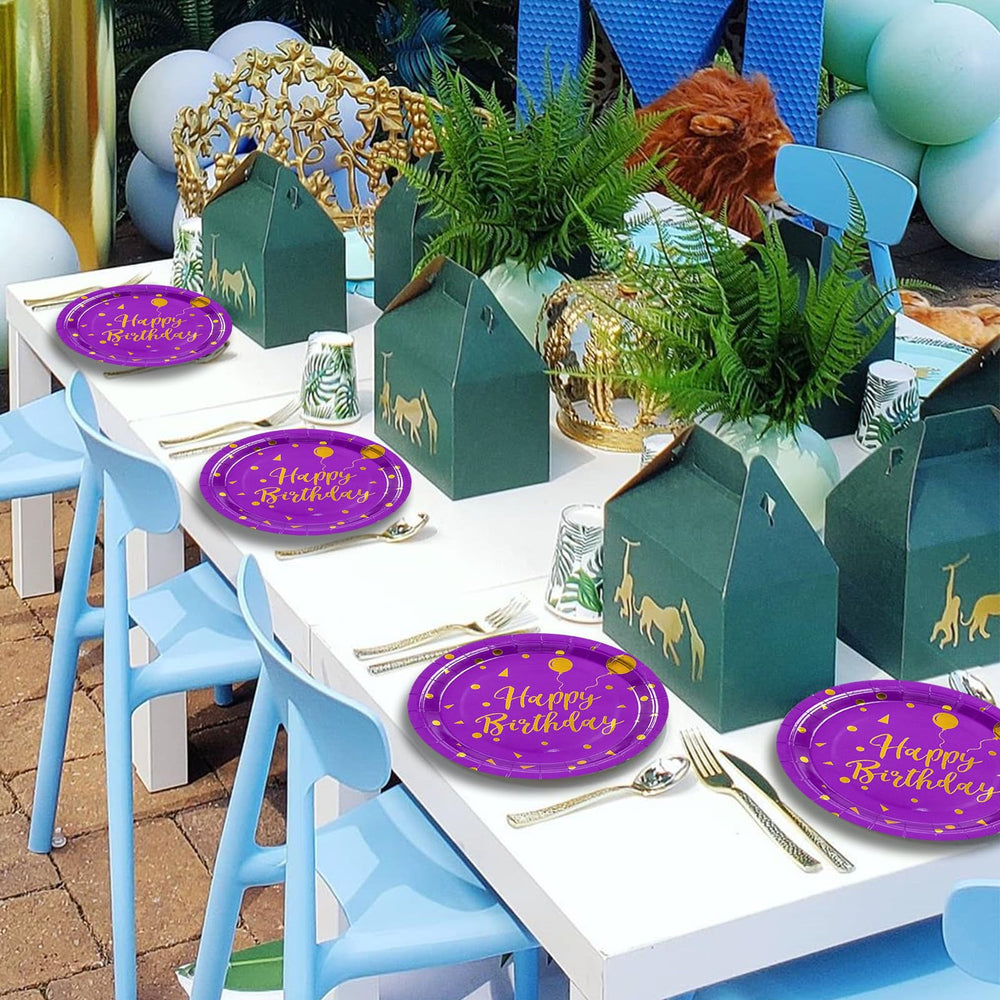 50 Pcs Purple and Gold Paper Plates,9 inch Halloween Paper Plates Disposable Happy Birthday Dessert Cake Plate Party Supplies for Halloween Fall Thanksgiving Birthday Wedding Party Decorations — image 6