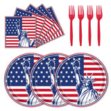 EVYIENEN 75Pcs 4th of July Plates and Napkins Party Supplies,7 Inch American Flag Patriotic Paper Plates and 6.5 Inch Napkins with 6.3 Inch Forks Disposable Tableware Set