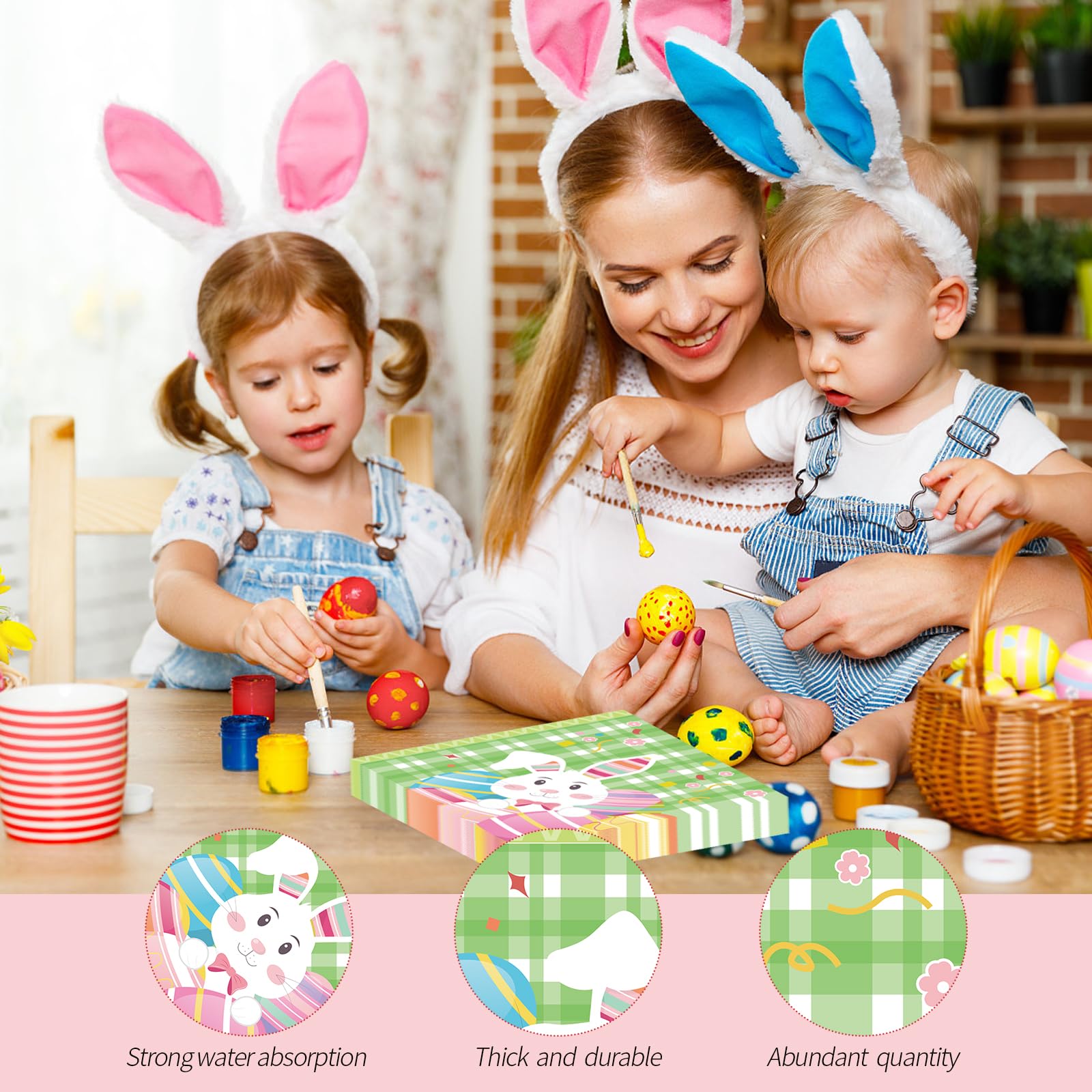 50pcs Happy Easter Napkins,Spring Bunny Eggs Bathroom Napkins Paper Hand Towels Rabbit Decorative Paper Napkins for Holiday Kitchen Party Dinner- 6.5 x 6.5 Inch