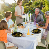 EVYIENEN 96Pcs 50th Birthday Party Tableware Set,Back in 1965 Birthday Party Decorations Supplies, Disposable Black and Gold 50th Birthdays Paper Plates Napkins Forks Favors for Men Women, Serve 24