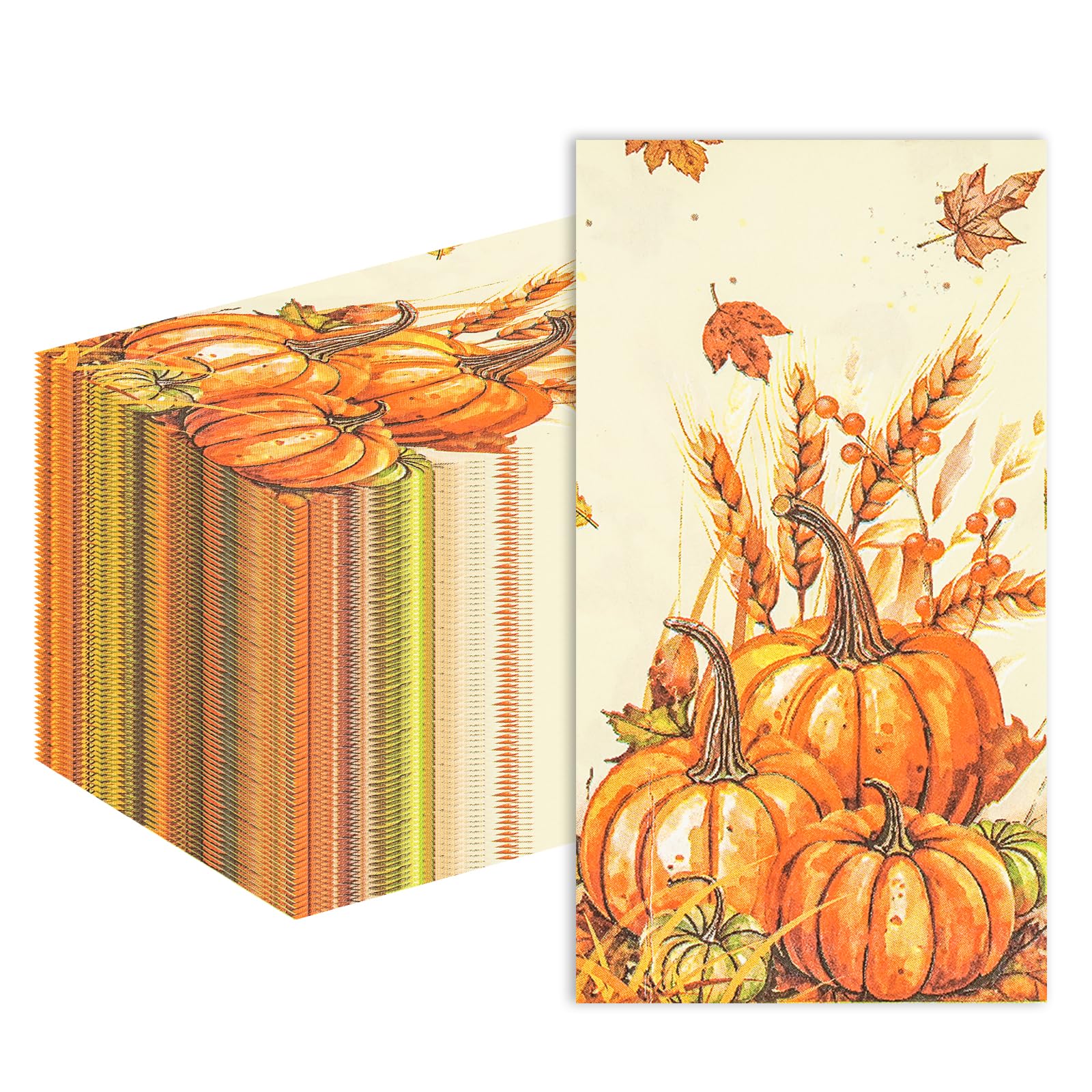 100 Pcs Fall Paper Napkin,Thanksgiving Guest Napkins,Disposable Paper Decorative Guest Napkins,Thanksgiving Harvest Pumpkin for Autumn Party Lunch Dinner Kitchen Bathroom Decor
