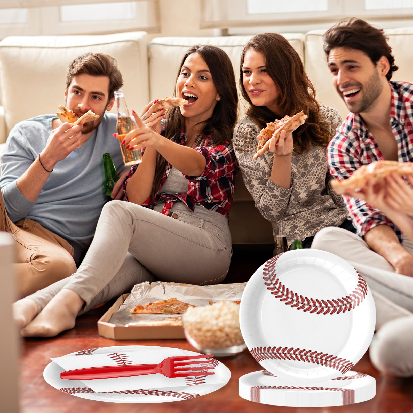 75Pcs Soccer Paper Plates and Napkins Party Supplies, 7 Inch Disposable Tableware Set with Forks, Sports Birthday Party Dinnerware, Serves 25 Guests