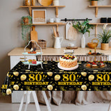 EVYIENEN 2 Pack 80th Birthday Tablecloths,54 x 108 inch Disposable Black and Gold Plastic Waterproof Rectangular Table Covers for Men’s Christmas Party Decorations