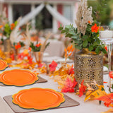 EVYIENEN 50 Pcs Orange Paper Plates,7 Inches Gold Foil Disposable Scalloped Paper Party Plates for Cake Dessert Halloween Fall Thanksgiving Birthday Wedding Baby Shower Party Decorations