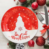 50 Pcs 7 Inch Merry Christmas Paper Plates, Red Dessert Plates with White Christmas Tree Pattern