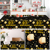 EVYIENEN 2 Pack 40th Birthday Tablecloth,Disposable Black Gold Plastic Waterproof Rectangular Table Covers for Christmas Party Decorations Men Women, 54 x 108 Inch