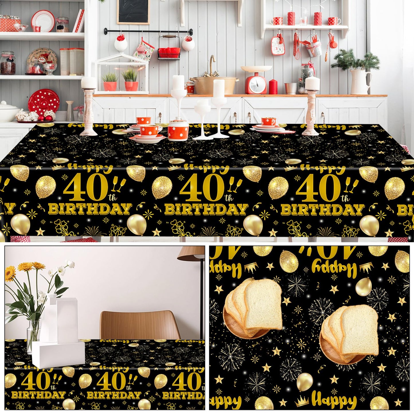EVYIENEN 2 Pack 60th Birthday Tablecloth,Disposable Black Gold Plastic Waterproof Rectangular Table Covers for Christmas Party Decorations Men Women, 54 x 108 Inch