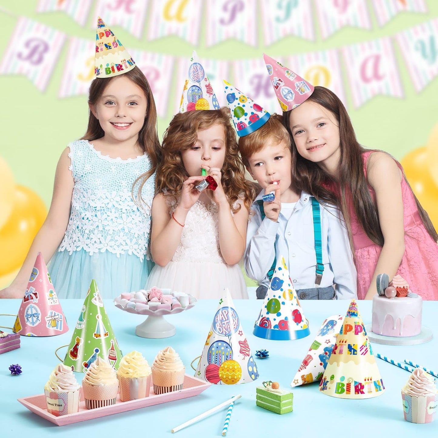 WERNNSAI 12 Pcs Birthday Party Hats - Happy Birthday Decorations Polka Dots Party