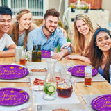 50 Pcs Purple and Gold Paper Plates,7 inch Halloween Paper Plates Disposable Happy Birthday Dessert Cake Plate Party Supplies for Halloween Fall Thanksgiving Birthday Wedding Party Decorations