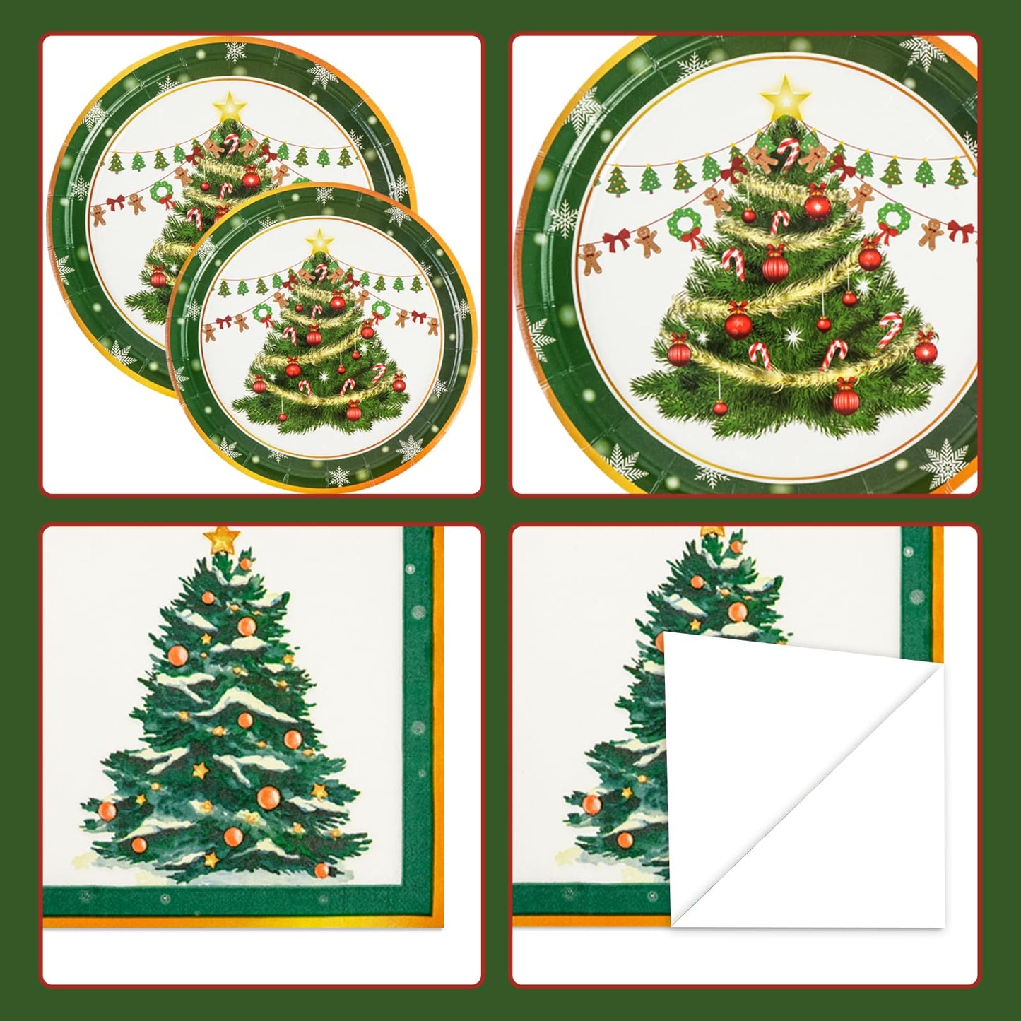 EVYIENEN 150 Pcs Christmas Plates and Napkins,Christmas Tree Party Supplies Merry Christma Disposable Paper Plates Napkins Dinnerware Set for Holiday Party Table Supplies
